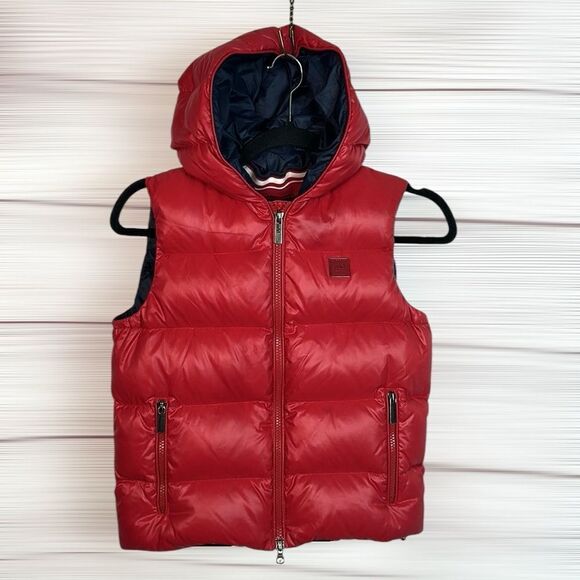 ADD Red Down Hooded Puff Vest Zip Front Pockets Logo Boys size 10Y - Picture 2 of 14